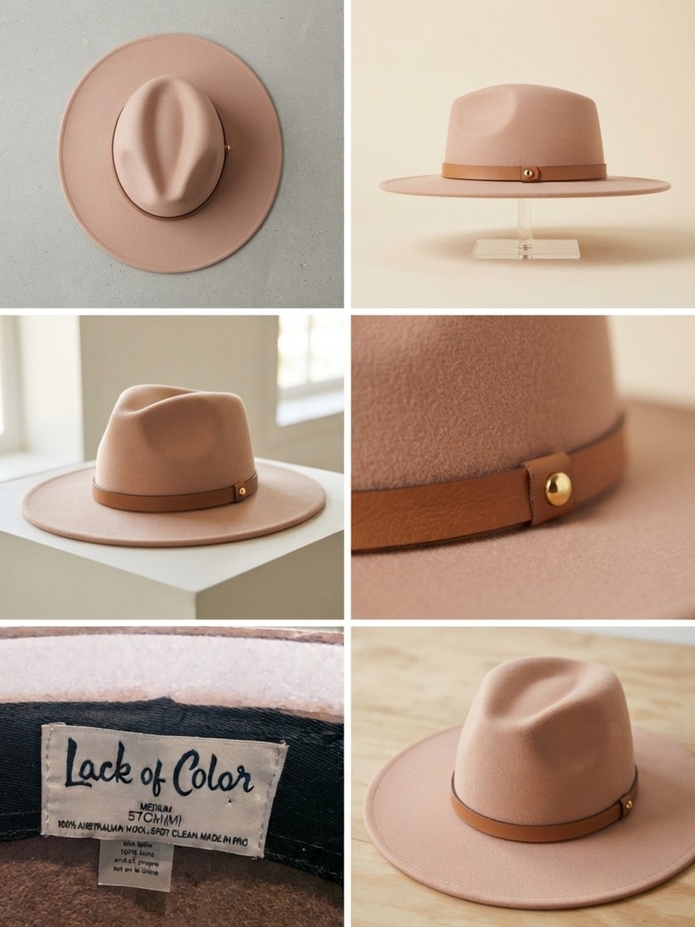 Lack of Color Women's Blush Wool Wide-Brim Fedora
